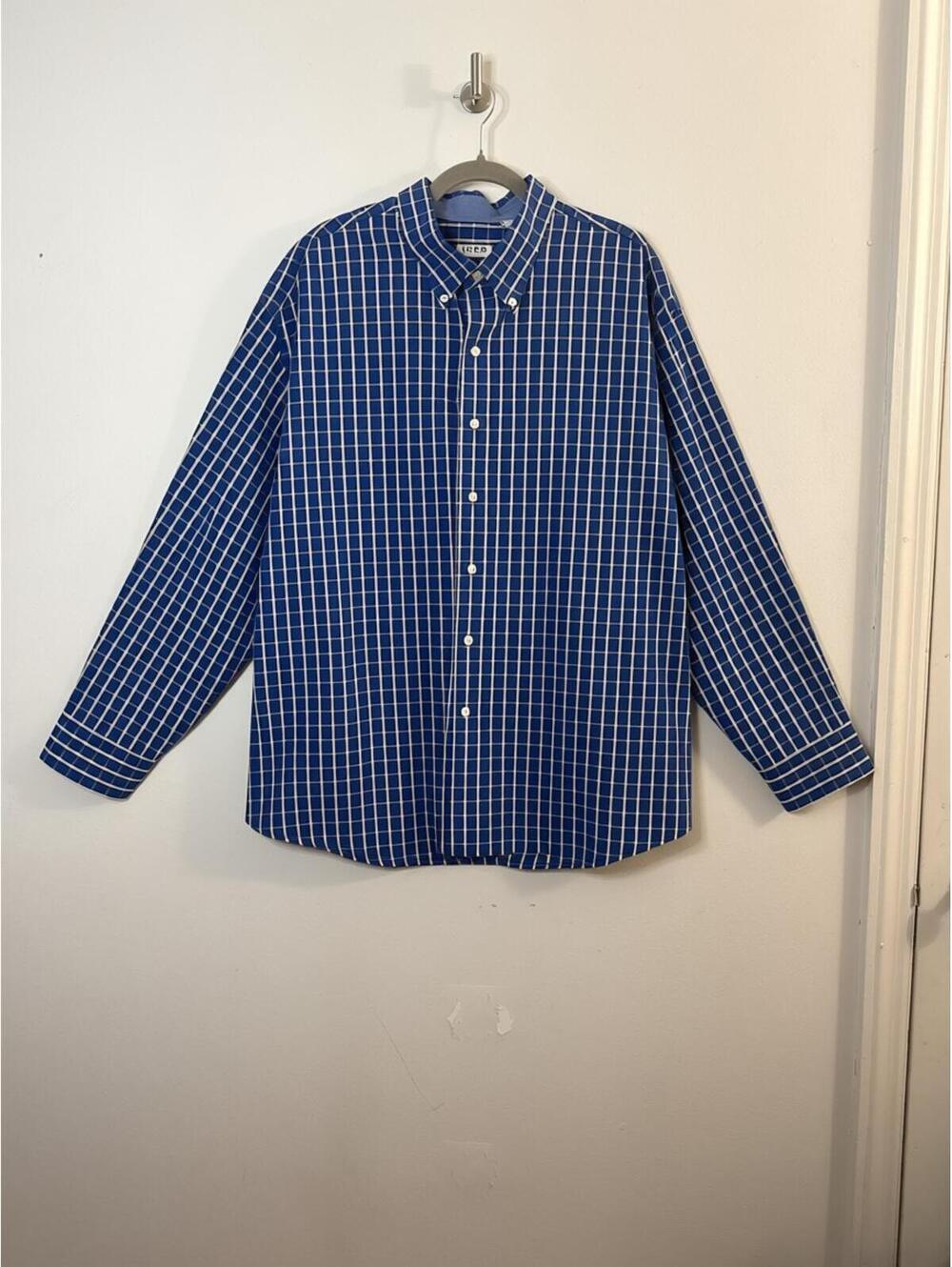 IZOD Men’s XXL Blue Plaid Button Down Shirt 100% Cotton Long Sleeve Classic Fit